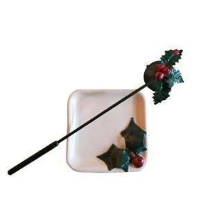 Vintage Holly Leaf Christmas Candle Holder/Coaster & Candle Snuffer Set
